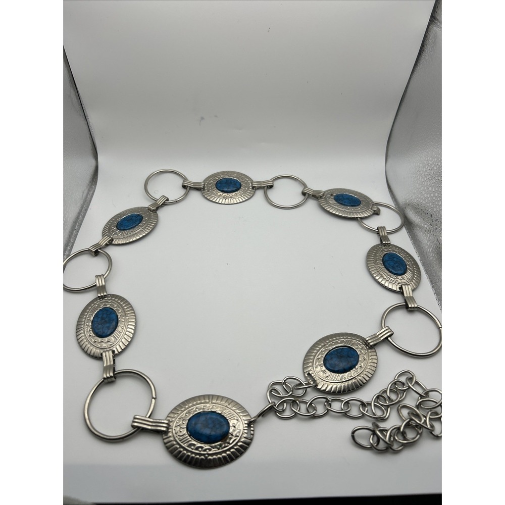 Silver and Blue Chain Belt